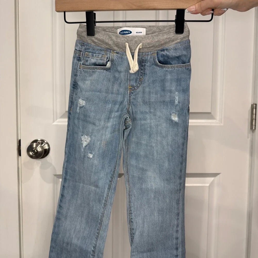 Old Navy Relaxed Distressed Jeans Light Wash Knit Waistband Size 4T Boys‎ Girls
